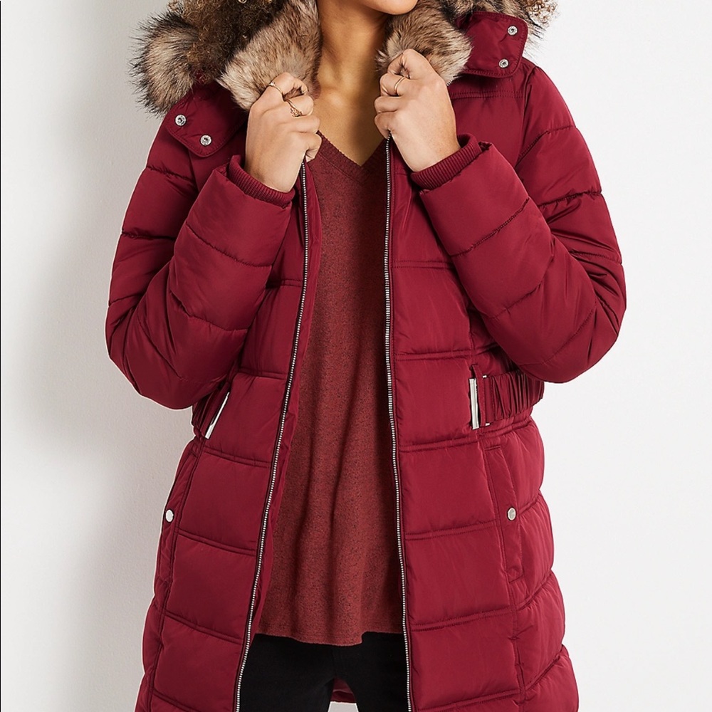 Maurices Red Long Puffer Jacket